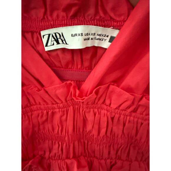 Zara Ruffled Babydoll Scrunched V-Neck Mini Dress Fuchsia Pink Size XS - Picture 10 of 11
